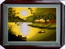 Tranh thêu phong cảnh bình minh trên sông